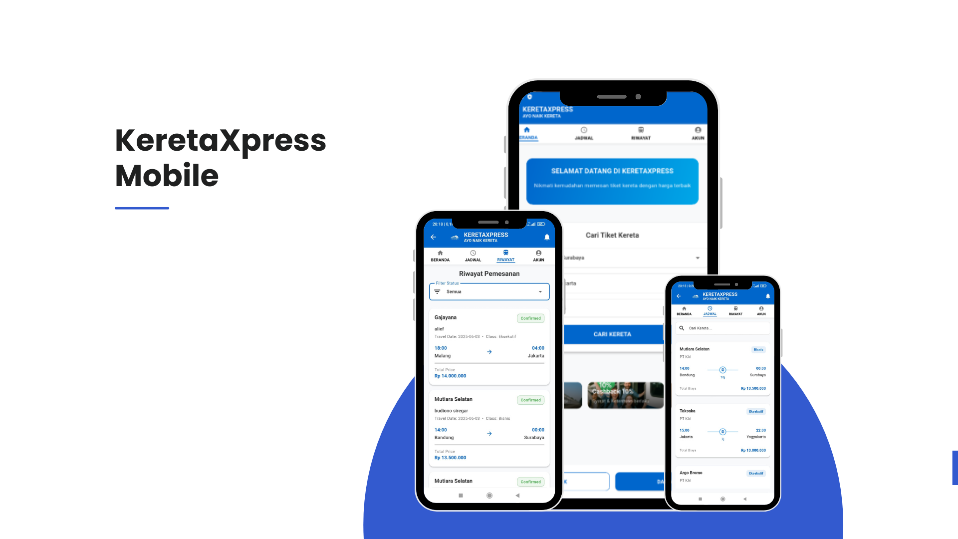 KeretaXpress mobile application interface showing the main screen